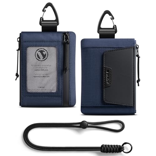 VULKIT RFID Blocking Lanyard Wallet for Men and Women, Nylon Neck Wallet with ID Window, Zipper Pouch and Keychain, Magnetic Pocket for Hiking, Fishing and Outdoor Activities, Navy Night - color: Navy Night