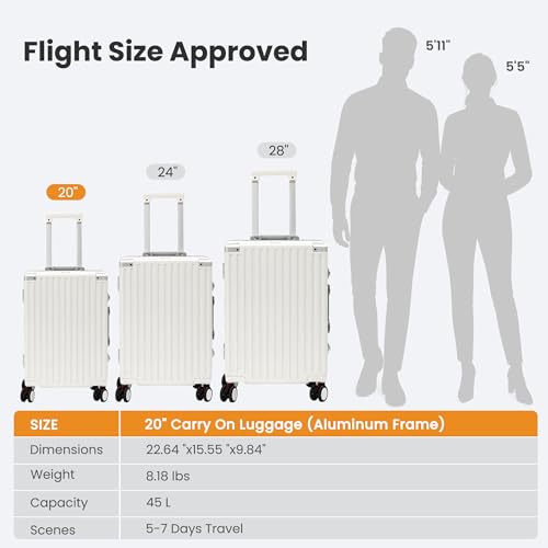 VentureVault Carry On Luggage 22x14x9 Airline Approved, Zipperless Luggage Carry On, Hard Shell Suitcases with TSA Lock, Lightweight Carry On Suitcases with Aluminum Frame (white, 20inch) - color: White, size: 20inch