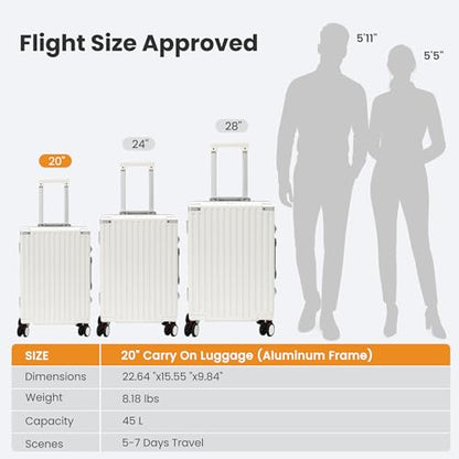 VentureVault Carry On Luggage 22x14x9 Airline Approved, Zipperless Luggage Carry On, Hard Shell Suitcases with TSA Lock, Lightweight Carry On Suitcases with Aluminum Frame (white, 20inch) - color: White, size: 20inch