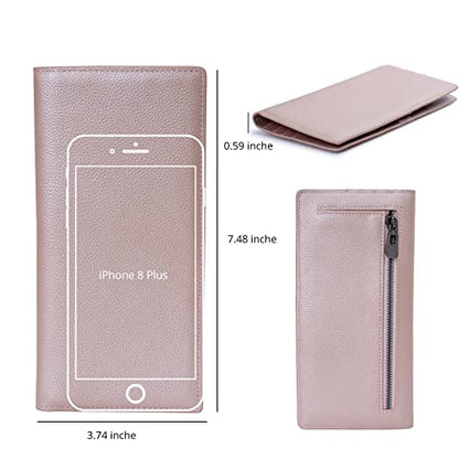 Bveyzi Ultra Slim Thin Leather RFID Blocking Credit Card Holder Bifold Clutch Wallets for Women - color: Rose Gold