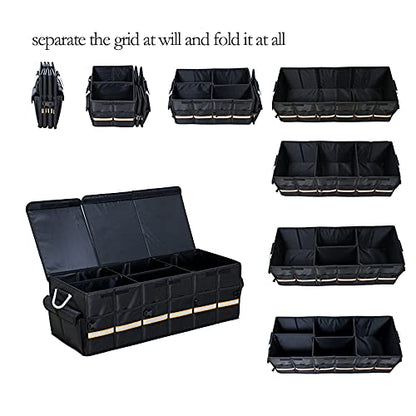 Tianle Car Trunk Organizer - Collapsible Trunk Organizer & Lid Foldable Cover Aluminium Alloy Handle Reflective Strip for Auto, SUV, Truck, Minivan (XL Black) - color: XL Black