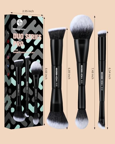 EIGSHOW Makeup Brush Set 3Pcs, Double Sided Foundation Contour Powder Highlight Concealer Brush for Liquid, Cream & Powder, Fit for Home, Travel & Gifting (Black) - color: Black