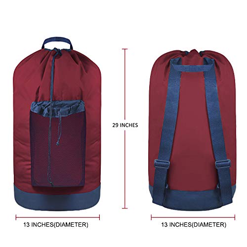 Dalykate Backpack Laundry Bag, Laundry Backpack with Shoulder Straps and Mesh Pocket Durable Nylon Clothes Hamper Bag with Drawstring Closure Red - color: Red