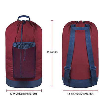 Dalykate Backpack Laundry Bag, Laundry Backpack with Shoulder Straps and Mesh Pocket Durable Nylon Clothes Hamper Bag with Drawstring Closure Red - color: Red