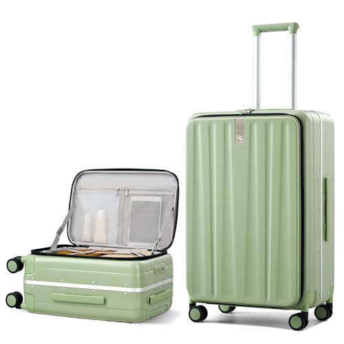 Hanke 26 Inch Large checked Luggage PC Hard Shell luggage Top Opening Aluminum Frame Travel Luggage Suitcases with Wheels for Woman Men.(Bamboo Green) - color: Bamboo Green, size: 26 Inch