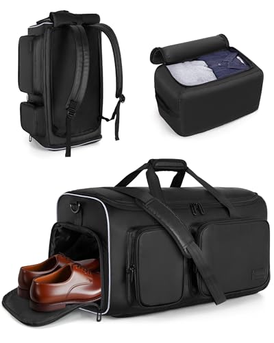 Smasrob 50L Convertible Garment Duffle Bag Backpack with Inner Removable Bag and Shoe Compartment, Travel Suit Bag for Business or Wedding Trips, Black