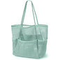 KPX Beach Bag with Mini Pocket, Summer Beach Tote Bags for Women Large Foldable Mesh Swimming Pool Travel Bags - Sandproof - color: Ash Green