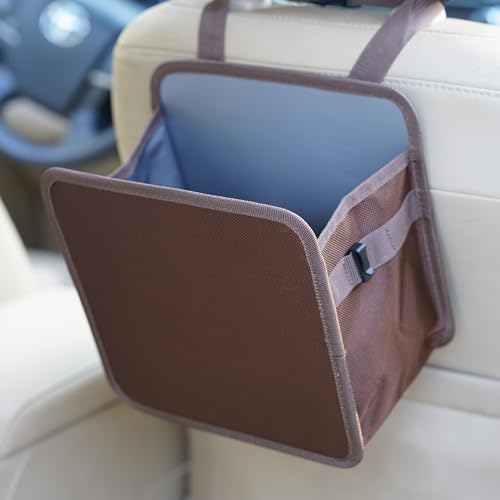 Ginsco Foldable Car Trash Can 2 Gallons, Hanging Car Trash Bag, Large Capacity Car Garbage Can, Water-Resistant Leakproof Cars Trash Bin, Cars Organizer for Camping, Cars Interior Accessories (Brown) - color: Brown, size: 2 Gallons