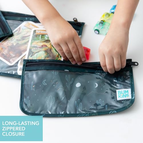 Bumkins Travel Bag, Toiletry, TSA Approved Packing Pouch, Zip Bag, Quart Size Airline Compliant, Clear-Sided, Set of 3 Sizes - color: B1 Starry Cactus-Dk Green, style: Bumkins