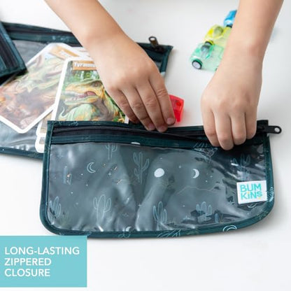 Bumkins Travel Bag, Toiletry, TSA Approved Packing Pouch, Zip Bag, Quart Size Airline Compliant, Clear-Sided, Set of 3 Sizes - color: B1 Starry Cactus-Dk Green, style: Bumkins