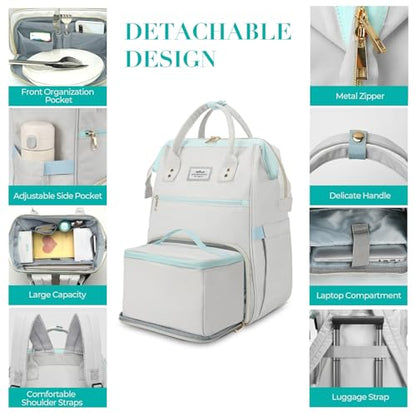 ETRONIK Lunch Backpack, 15.6 Inch Laptop Backpack, Stylish Nurse Teacher Work Bag with Insulated Cooler Lunch Box for Women Men, College Backpack for Travel, Grey Blue