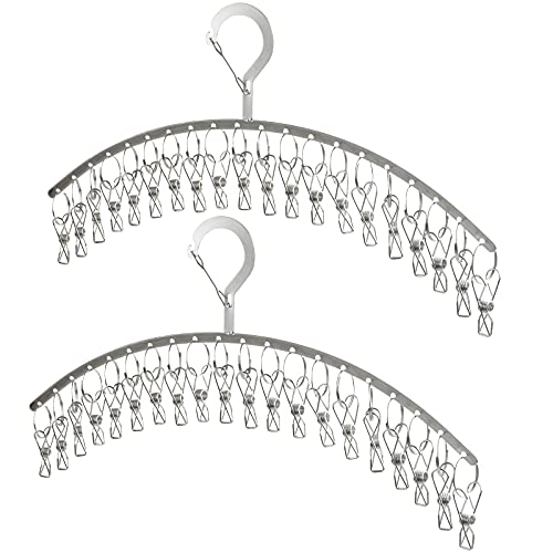 JDYOOMI 2 Pack Stainless Steel Laundry Drying Rack Windproof Clothes Hangers with 20 Clips for Drying Socks,Towels,Diapers,Bras,Baby Clothes,Underwear,Scarfs,Hats,Gloves - Upgraded Type