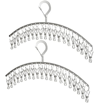 JDYOOMI 2 Pack Stainless Steel Laundry Drying Rack Windproof Clothes Hangers with 20 Clips for Drying Socks,Towels,Diapers,Bras,Baby Clothes,Underwear,Scarfs,Hats,Gloves - Upgraded Type