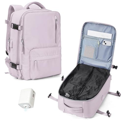 Vacuum Seal Backpack for Travel with Air Pump Compression Daypack Personal Item Carry on Flight Approved Vacpack Laptop Space Saver Bags Storage with Vacuum System Travel Bag Women Men LotusPink - color: A8-peachpink