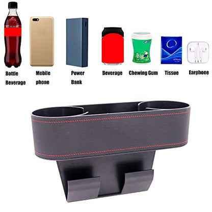 Car Cup Holder Seat Gap Organizer, Multifunctional Cup Drink Holders with PU Leather Cover,Side Insert Center Console Gap Filler Storage Box for Mug Bottle CellPhones Keys Coffee Coasters Cards - color: black