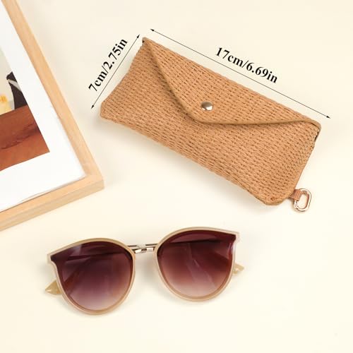 Straw Sunglasses Case Hard Shell Glasses Eyeglass Travel Pouch Women Men Eyewear Organizer Holder with Clip - style: Straw