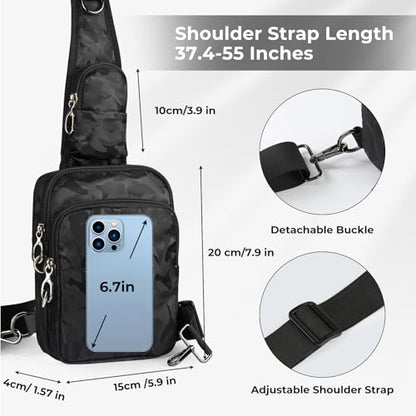 BROADREAM Sling Bag, Crossbody Bag with Anti-Theft Lock Zipper, RFID Blocking & Water Resistant for Travel Work Sport - color: Camouflage Black