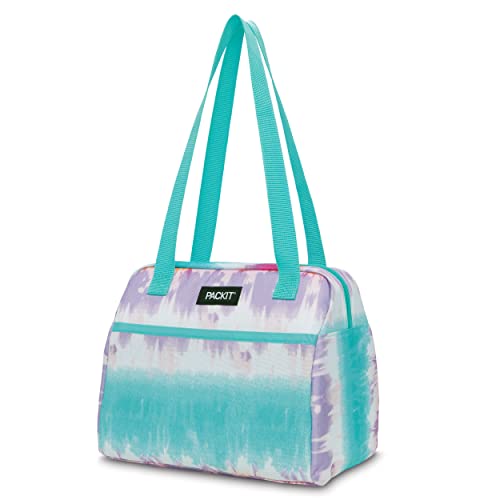 PackIt Freezable Hampton Lunch Bag, Tie Dye Sorbet, Built with EcoFreeze Technology, Collapsible, Reusable, Zip Closure with Front Pocket and Shoulder Straps, Perfect for Tweens and Adults - color: Blue and Purple
