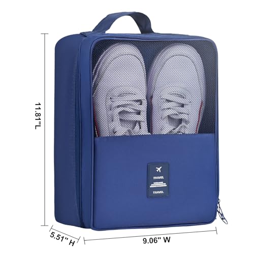 Travel Shoe Bag Holds 3 Pair of Shoes, Hezelf Shoe Storage Pouch for Travel and Daily Use, Travel Suitcase Shoe Organizer, Waterproof - size: Dark Blue
