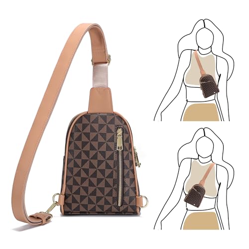 INICAT RFID Blocking Sling Bag, Anti Theft Crossbody Bag for Women Compact Travel Purses Leather - color: Checkered Brown