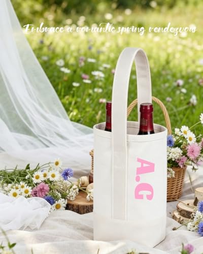 Personalized 2 Bottle Wine Gift Tote Bags w/Name- Wine Cooler Carrier for Travel, BYOB Restaurant, Wine Tasting, Party, Dinner, Gift for Wedding, Wine Lovers for Women & Men