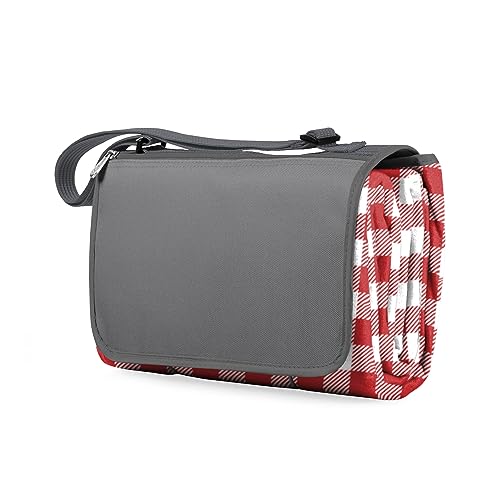 ONIVA - a Picnic Time brand Blanket Tote Outdoor Picnic Blanket, Beach Blanket, Camping Blanket 59x51 inches - color: Red Check With Gray