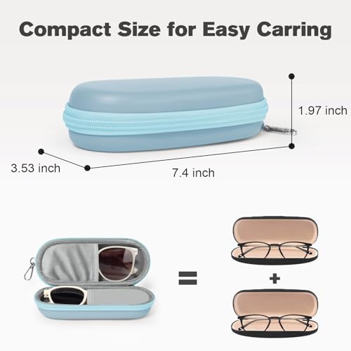 Double Eyeglasses Case, Dual Glasses Sunglasses Organizer with Zipper Closure, Eyewear Storage Box for Men Women Travel - color: Blue