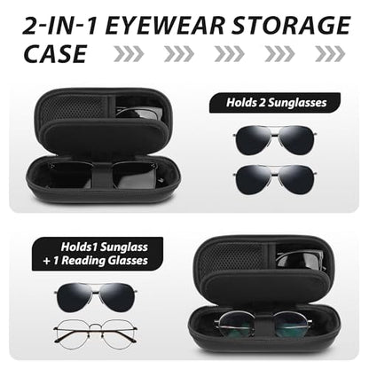 Double Glasses Case for Women Men, Dual Eyeglass Travel Organizer with Wristband - color: Black