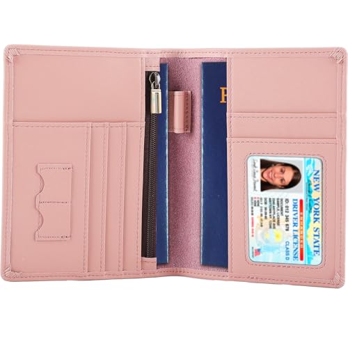 STAR VISTA Phoenix Leather Passport Holder, Calfskin Travel Wallet - RFID Blocking, ID Window, Zipper Pocket, Pen & Notebook Included, Pale Pink - color: Pale Pink Calfskin