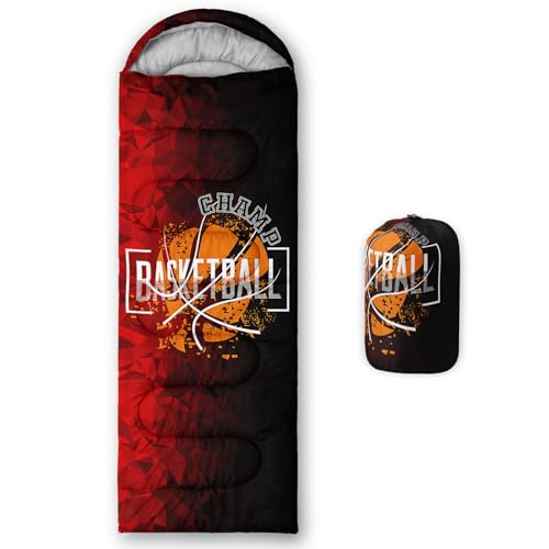 Kids Sleeping Bag for Boys Girls,Western Cowboy Print-Lightweight Warm Portable Outdoor Indoor-Waterproof Cold Weather Resistant Sleeping Bag for Camping Hiking - color: Basketball