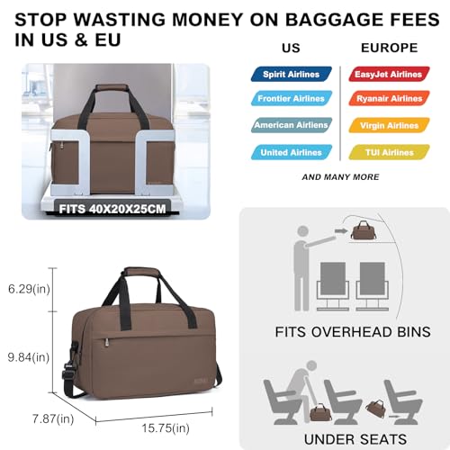 Kono Travel Duffel 20L Under Seat Carry-On Sports Tote Gym Weekender Overnight Bag - Brown, 15.75"x9.84"x7.87" - color: Brown, size: M(15.75in x 9.84in x 7.87in)-20L