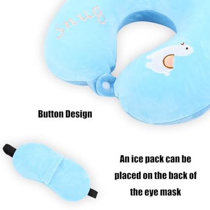 Kids Neck Pillow for Travel with Sleep Eye Mask, Cute Travel Neck Pillow, Memory Foam Flight Sleeping Headrest Pillow for Boys & Girls, Airplane, Train, Car, Home Use - Little Alpaca - color: Little Alpaca