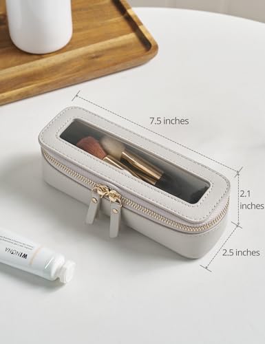 Popvibe Clear Makeup Bag Travel Cosmetic Case Transparent Toiletry Bag with Zipper, Portable Make Up Organizer Traveling Compact Car Bag for Essentials - color: Beige Grey, style: Slim Sleek