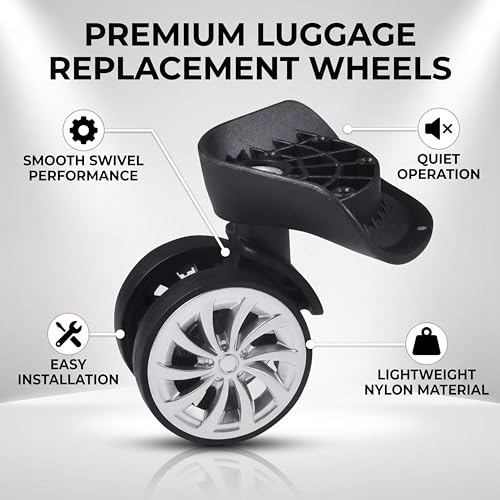 Yosoo Health Gear Luggage Suitcase Wheel Replacement, 1 Pair Spare Suitcase Wheels Dual Roller Swivel Wheel, Mute Double Row Suitcase Wheels Black Suitcase Wheels Repair Kit