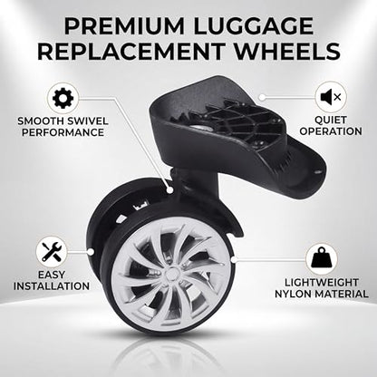 Yosoo Health Gear Luggage Suitcase Wheel Replacement, 1 Pair Spare Suitcase Wheels Dual Roller Swivel Wheel, Mute Double Row Suitcase Wheels Black Suitcase Wheels Repair Kit