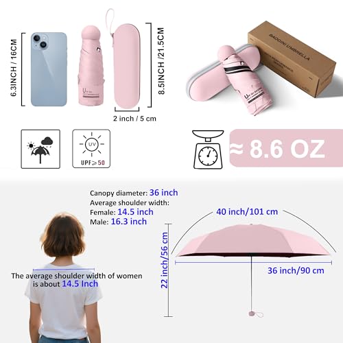 BAODINI Travel Essentials Mini Umbrella for Purse With Case Small Compact UV Sun Protection Lightweight Tiny Pocket Manual Open Close Umbrella for Women Kids and Men Fits Purse Backpack - color: G-2 Pack Pink & Beige