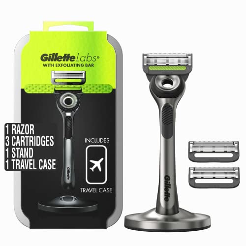 Gillette Labs Shaving Kit for Men, Storage on the Go, Includes Travel Case, 1 Handle, 3 Razor Blade Refills, and Premium Magnetic Stand - color: Silver, style: 1 Razor, 1 Travel Case, 3 Refills, 1 Stand
