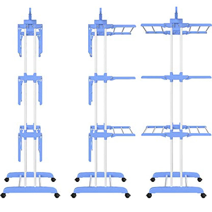 HOMIDEC Clothes Drying Rack, Large 4-Tier Foldable Drying Rack Clothing (67.7H x 19.7W x 30L Inches), Movable with 4 Castors. Multifunctional Stainless Steel Laundry Drying Rack, Blue - color: Blue