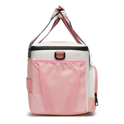 SUNNY BIRD 12L Large Insulated Lunch Bag, Leakproof and Foldable Lunch Cooler Box for Women Adult and Men, Fits 18 Cans (White and pink) - color: White and pink