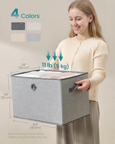 SONGMICS Large Storage Bins with Lids, 41 Quart Fabric Closet Organizer, 3 Pack Foldable Storage Boxes, 16.9"L x 11.8"W x 11.8"H, Dove Gray URFB545GD01