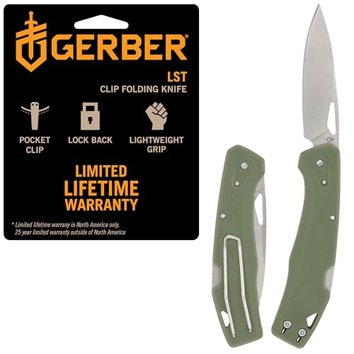 Gerber Gear LST - EDC Pocket Knife - Survival Tactical Tool for Travel, Camping & Outdoor Adventure - Lightweight & Compact Folding Knife - Stainless Steel Blade - Green - color: Green