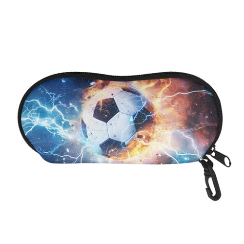 AFPANQZ Glasses Case with Carabiner Hanging Portable Neoprene Zipper Sunglasses Case Soft Lightweight - color: Flame Lightning Football