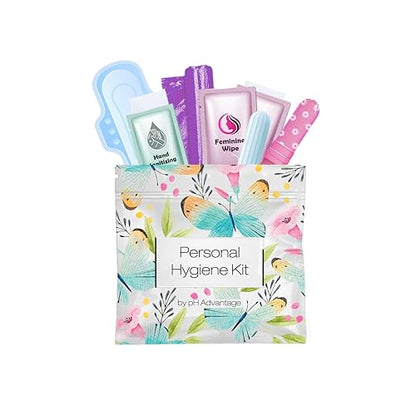 Menstrual Kit All-in-One | Convenience on The Go | Single Period Kit Pack for Travelling, Tweens & Teenagers | Individually Wrapped Feminine Hygiene Products (Butterflies) - color: Butterflies