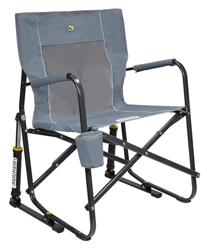 GCI Outdoor Freestyle Rocker Camping Chair | Portable Folding Rocking Chair with Solid, Durable Armrests, Drink Holder & Comfortable Backrest — Grey - color: Grey, style: Freestyle Rocker