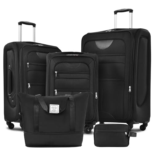 Merax Softside Luggage Set Softshell Lightweight 3 Piece Spinner Suitcase with Duffel Bag Expandable Upright Travel Luggage 22" 26" 30",Black - color: Black, size: 3-Piece (20/24/28+bag)