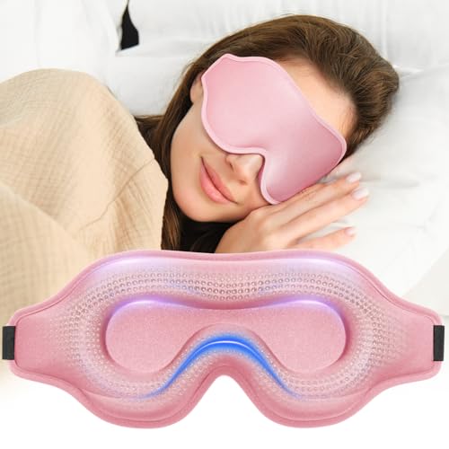Sleep Eye Mask for Men Women, Weighted Sleeping Mask for Side Sleeper, Travel Blackout Night Blindfold Eye Shade Cover with Adjustable Strap (Blush) - color: Blush