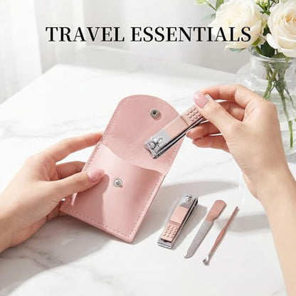 Nail Clippers for Women, 4pcs Rose Gold Professional Stainless Steel Nail Clipper Set with Portable Mini Nail Care Tools for Daily Fingernail Grooming and Travel Manicure Set
