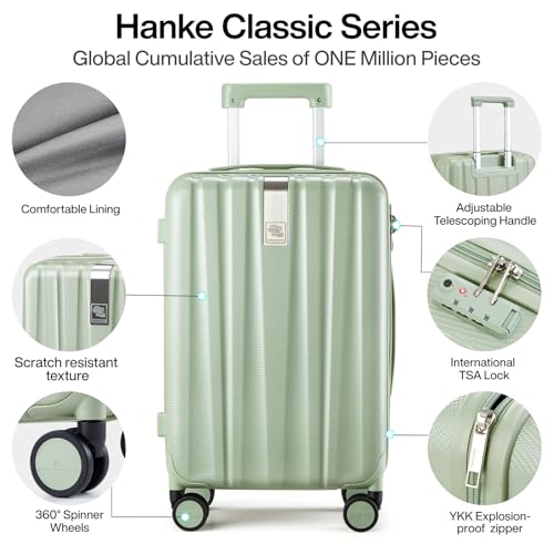 Hanke Luggage Sets 3 piece Carry On Luggage with Wheels PC Hard Shell Suitcases Lightweight Checked Travel Luggage Large Travel Suitcase Woman Men 20/24/29 Inch(Bamboo Green) - color: Bamboo Green, size: 3 Piece Set（20/24/29）