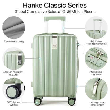 Hanke 20 Inch Carry On Luggage 22x14x9 Airline Approved Lightweight PC Hard Shell Suitcases with Wheels Travel Luggage Rolling Suitcase Travel Luggage Bag for Weekender(Bamboo Green) - color: Bamboo Green, size: Carry on 20 Inch