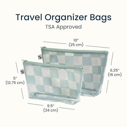 Tiny Twinkle Diaper Bag Organizing Pouches | 2 Pack Mess-Proof Travel Organizer Bags with Structured Bottom & Clear Front | TSA Approved Toiletry Bag Set for Baby and Mom Essentials (Sage Checkers) - color: Sage Checkers